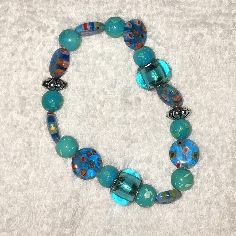 Homemade blue floral bracelet